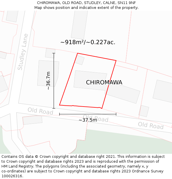CHIROMAWA, OLD ROAD, STUDLEY, CALNE, SN11 9NF: Plot and title map