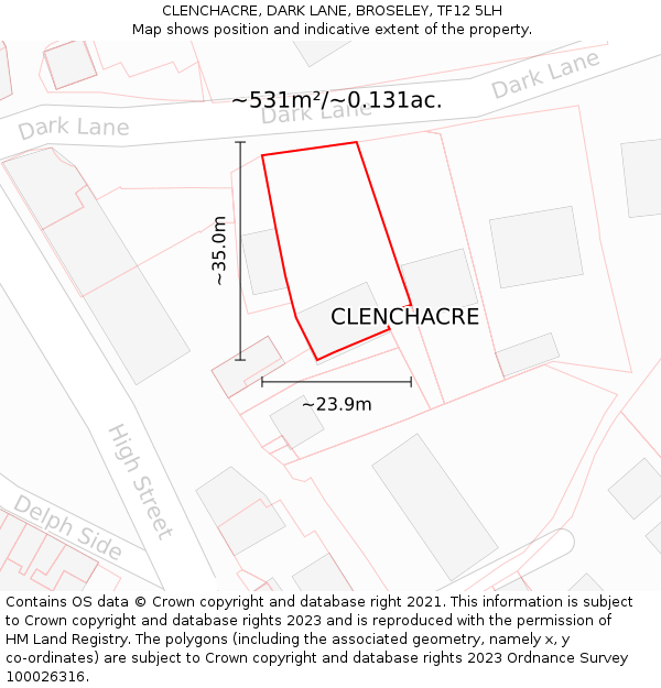 CLENCHACRE, DARK LANE, BROSELEY, TF12 5LH: Plot and title map