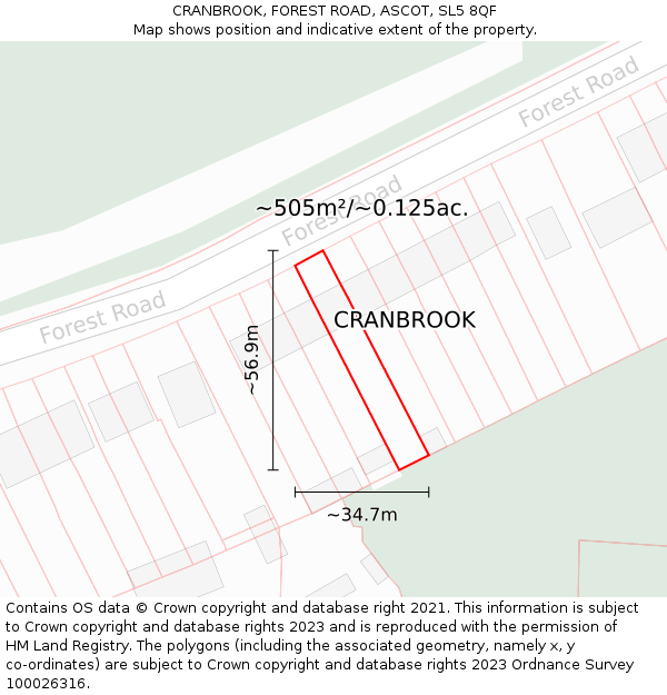 CRANBROOK, FOREST ROAD, ASCOT, SL5 8QF: Plot and title map