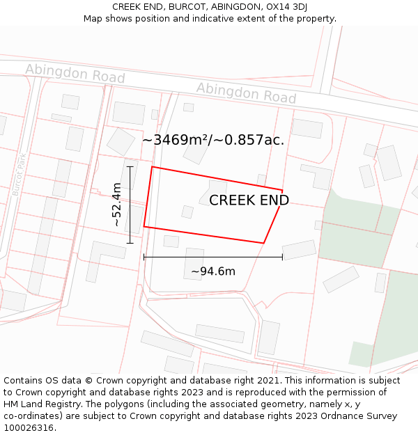 CREEK END, BURCOT, ABINGDON, OX14 3DJ: Plot and title map