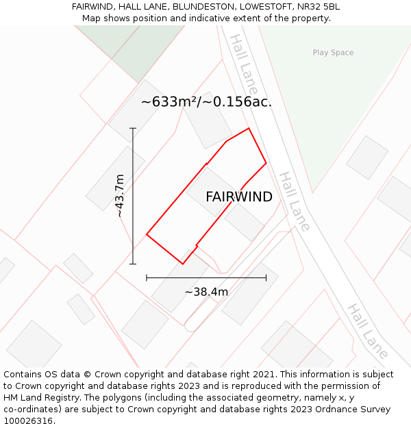 FAIRWIND, HALL LANE, BLUNDESTON, LOWESTOFT, NR32 5BL: Plot and title map