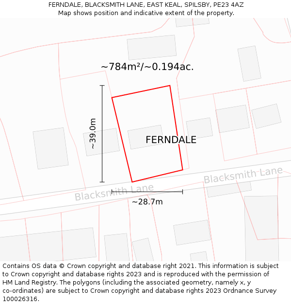 FERNDALE, BLACKSMITH LANE, EAST KEAL, SPILSBY, PE23 4AZ: Plot and title map