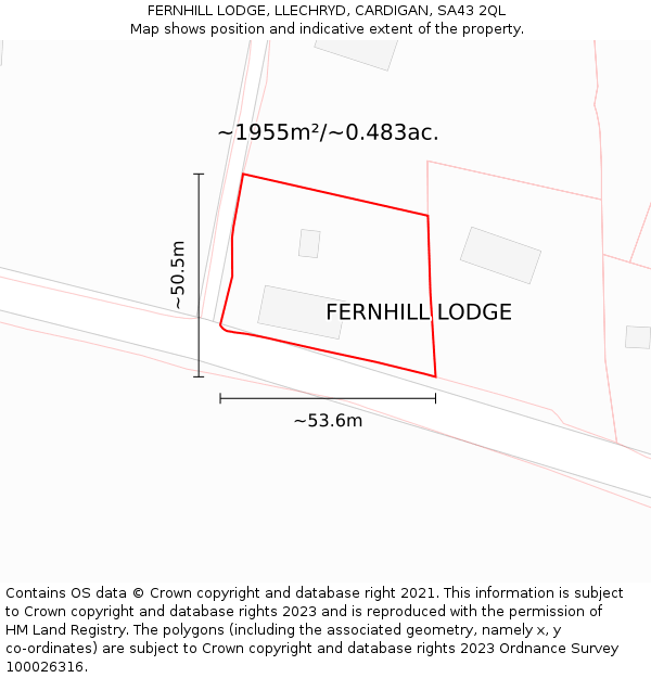 FERNHILL LODGE, LLECHRYD, CARDIGAN, SA43 2QL: Plot and title map