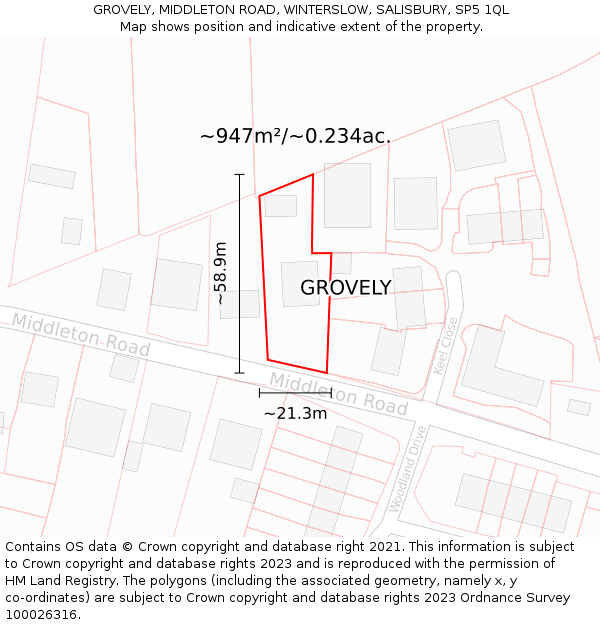 GROVELY, MIDDLETON ROAD, WINTERSLOW, SALISBURY, SP5 1QL: Plot and title map