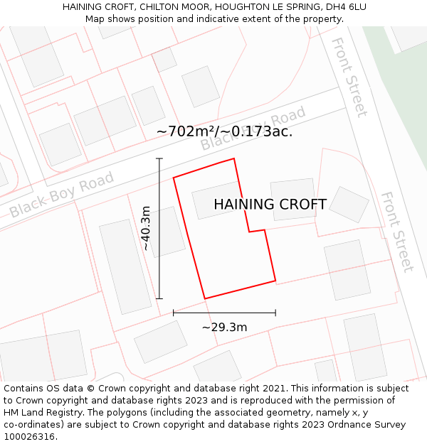HAINING CROFT, CHILTON MOOR, HOUGHTON LE SPRING, DH4 6LU: Plot and title map