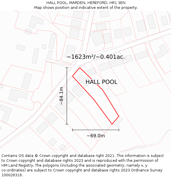 HALL POOL, MARDEN, HEREFORD, HR1 3EN: Plot and title map