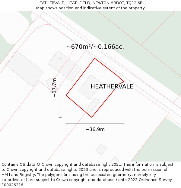 HEATHERVALE, HEATHFIELD, NEWTON ABBOT, TQ12 6RH: Plot and title map
