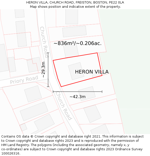 HERON VILLA, CHURCH ROAD, FREISTON, BOSTON, PE22 0LA: Plot and title map