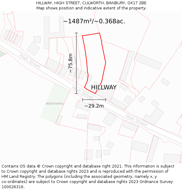 HILLWAY, HIGH STREET, CULWORTH, BANBURY, OX17 2BE: Plot and title map