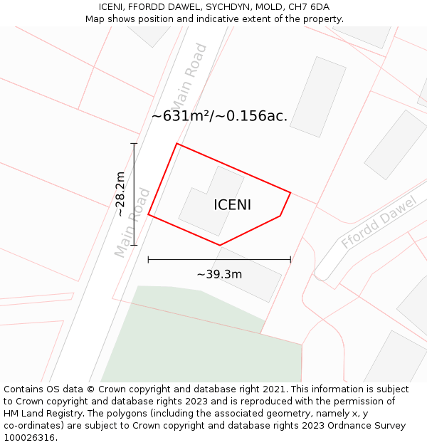 ICENI, FFORDD DAWEL, SYCHDYN, MOLD, CH7 6DA: Plot and title map