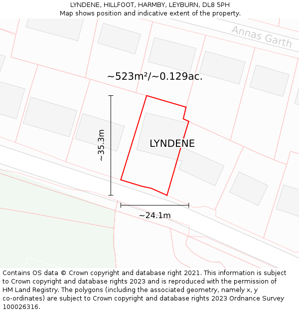LYNDENE, HILLFOOT, HARMBY, LEYBURN, DL8 5PH: Plot and title map