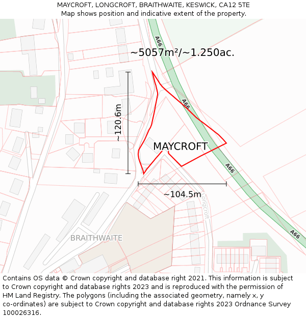 MAYCROFT, LONGCROFT, BRAITHWAITE, KESWICK, CA12 5TE: Plot and title map