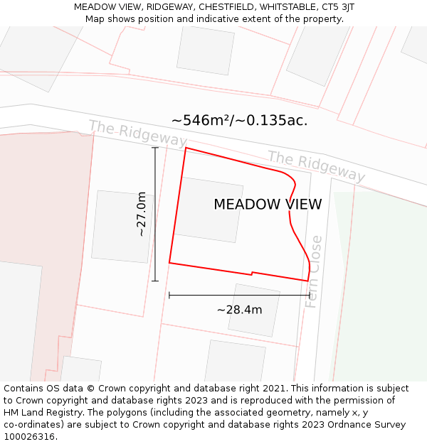 MEADOW VIEW, RIDGEWAY, CHESTFIELD, WHITSTABLE, CT5 3JT: Plot and title map