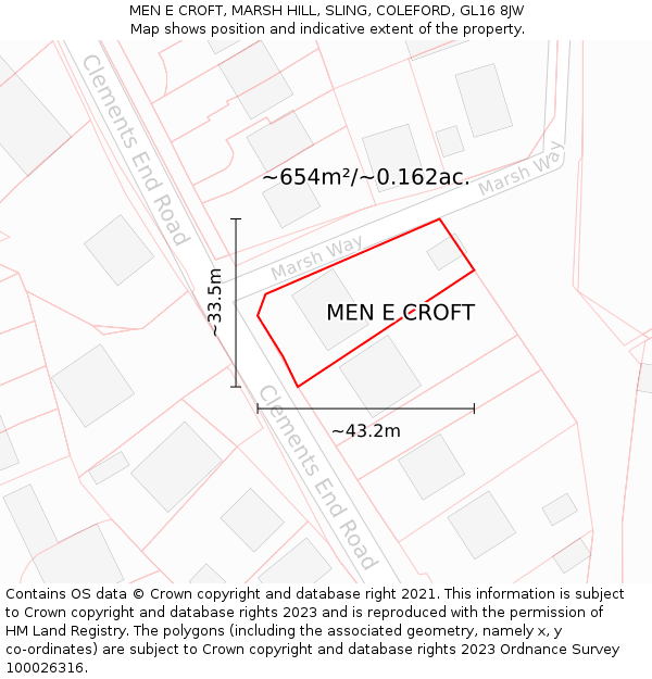 MEN E CROFT, MARSH HILL, SLING, COLEFORD, GL16 8JW: Plot and title map