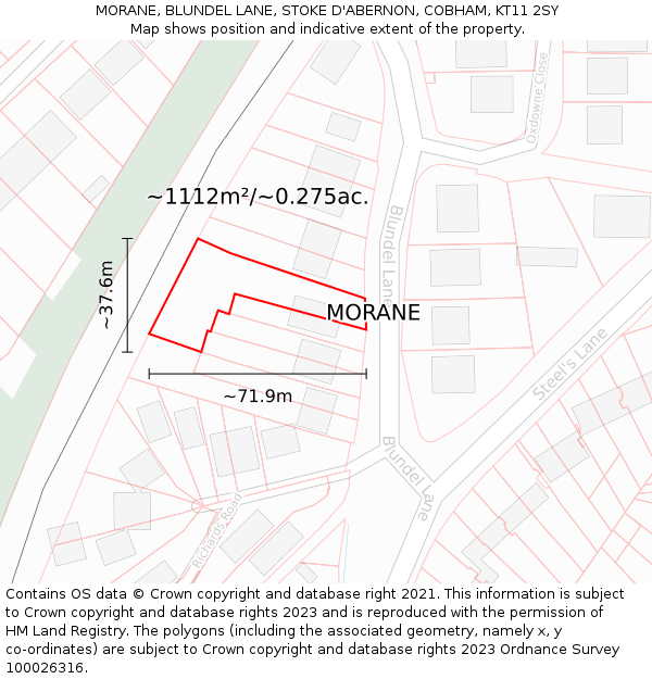 MORANE, BLUNDEL LANE, STOKE D'ABERNON, COBHAM, KT11 2SY: Plot and title map