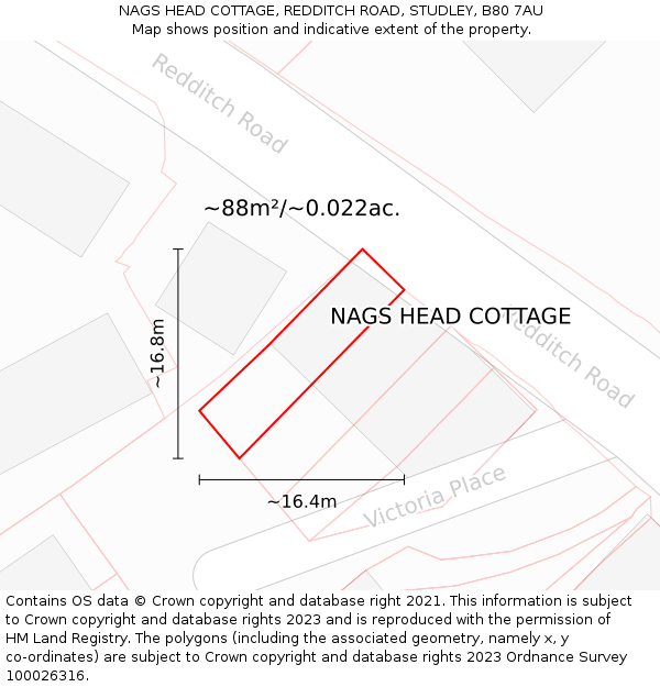 NAGS HEAD COTTAGE, REDDITCH ROAD, STUDLEY, B80 7AU: Plot and title map