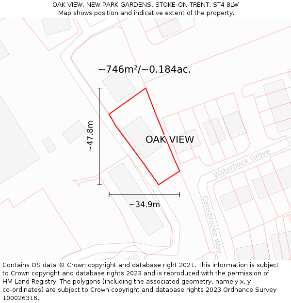 OAK VIEW, NEW PARK GARDENS, STOKE-ON-TRENT, ST4 8LW: Plot and title map