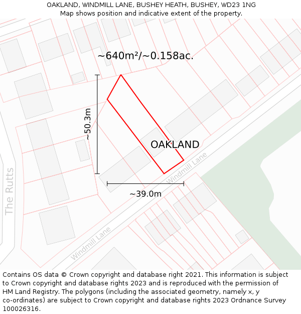 OAKLAND, WINDMILL LANE, BUSHEY HEATH, BUSHEY, WD23 1NG: Plot and title map