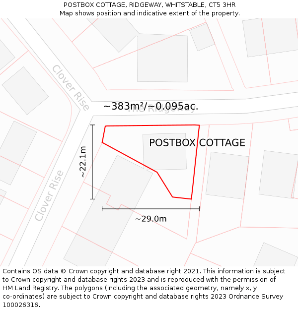 POSTBOX COTTAGE, RIDGEWAY, WHITSTABLE, CT5 3HR: Plot and title map