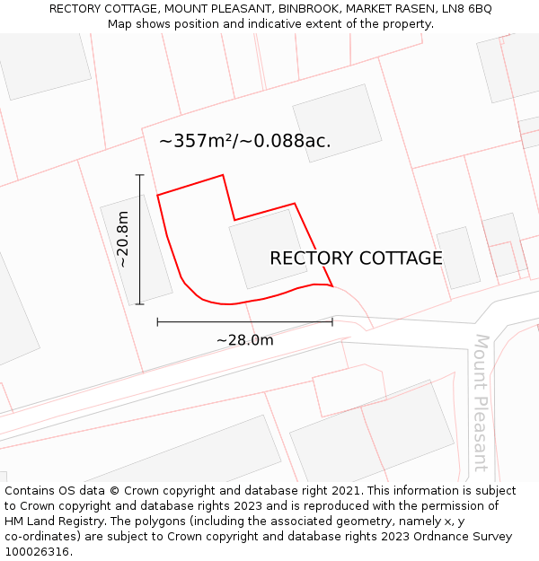 RECTORY COTTAGE, MOUNT PLEASANT, BINBROOK, MARKET RASEN, LN8 6BQ: Plot and title map