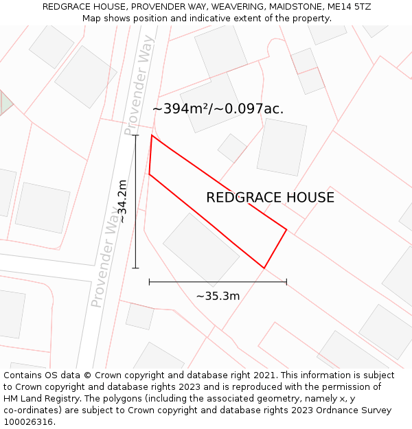 REDGRACE HOUSE, PROVENDER WAY, WEAVERING, MAIDSTONE, ME14 5TZ: Plot and title map