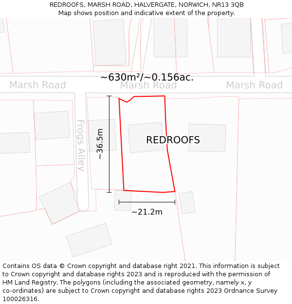 REDROOFS, MARSH ROAD, HALVERGATE, NORWICH, NR13 3QB: Plot and title map