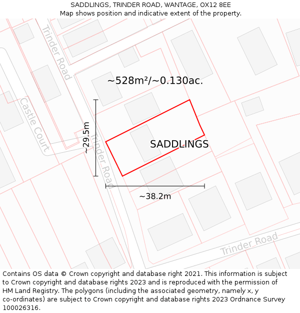 SADDLINGS, TRINDER ROAD, WANTAGE, OX12 8EE: Plot and title map