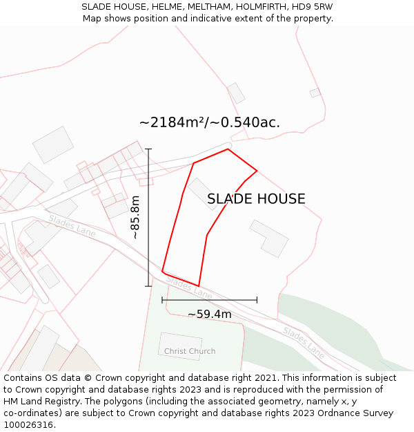 SLADE HOUSE, HELME, MELTHAM, HOLMFIRTH, HD9 5RW: Plot and title map