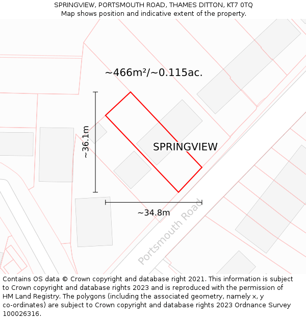 SPRINGVIEW, PORTSMOUTH ROAD, THAMES DITTON, KT7 0TQ: Plot and title map
