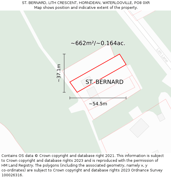 ST. BERNARD, LITH CRESCENT, HORNDEAN, WATERLOOVILLE, PO8 0XR: Plot and title map