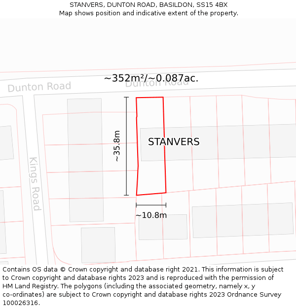 STANVERS, DUNTON ROAD, BASILDON, SS15 4BX: Plot and title map