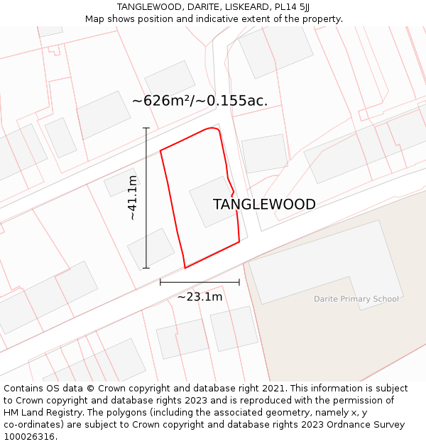 TANGLEWOOD, DARITE, LISKEARD, PL14 5JJ: Plot and title map