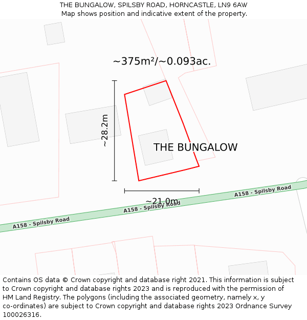 THE BUNGALOW, SPILSBY ROAD, HORNCASTLE, LN9 6AW: Plot and title map