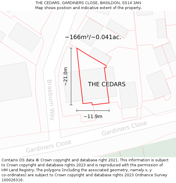 THE CEDARS, GARDINERS CLOSE, BASILDON, SS14 3AN: Plot and title map
