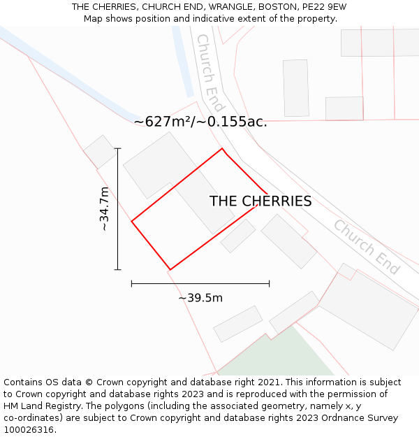 THE CHERRIES, CHURCH END, WRANGLE, BOSTON, PE22 9EW: Plot and title map