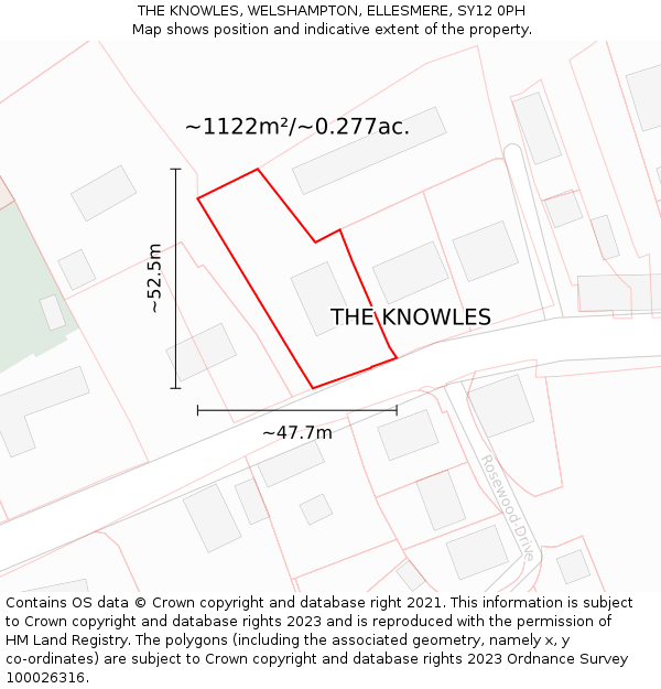 THE KNOWLES, WELSHAMPTON, ELLESMERE, SY12 0PH: Plot and title map