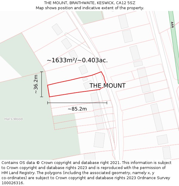 THE MOUNT, BRAITHWAITE, KESWICK, CA12 5SZ: Plot and title map