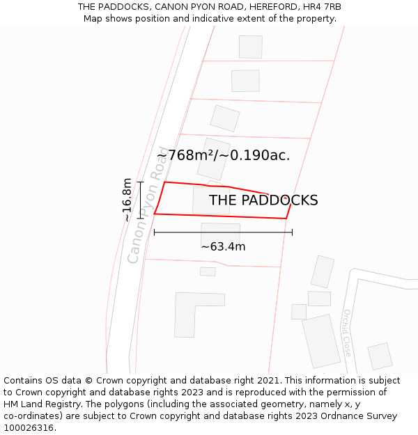 THE PADDOCKS, CANON PYON ROAD, HEREFORD, HR4 7RB: Plot and title map