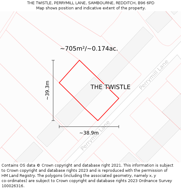 THE TWISTLE, PERRYMILL LANE, SAMBOURNE, REDDITCH, B96 6PD: Plot and title map
