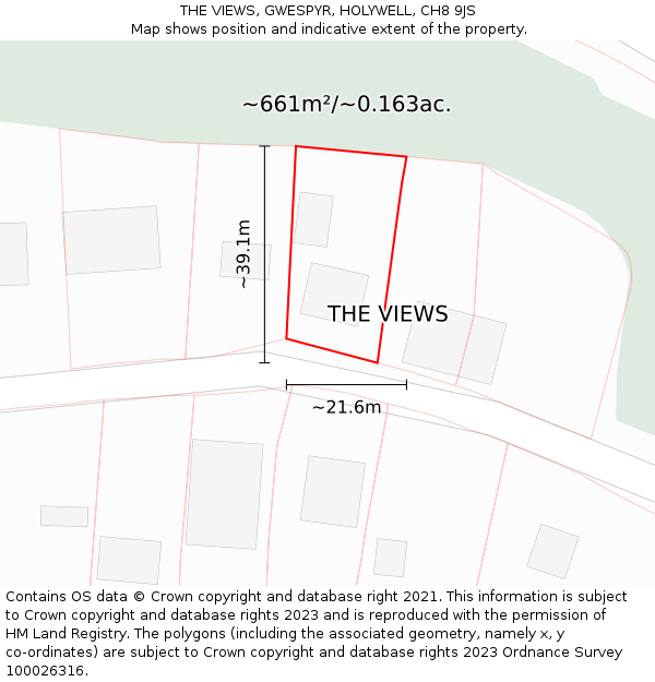 THE VIEWS, GWESPYR, HOLYWELL, CH8 9JS: Plot and title map