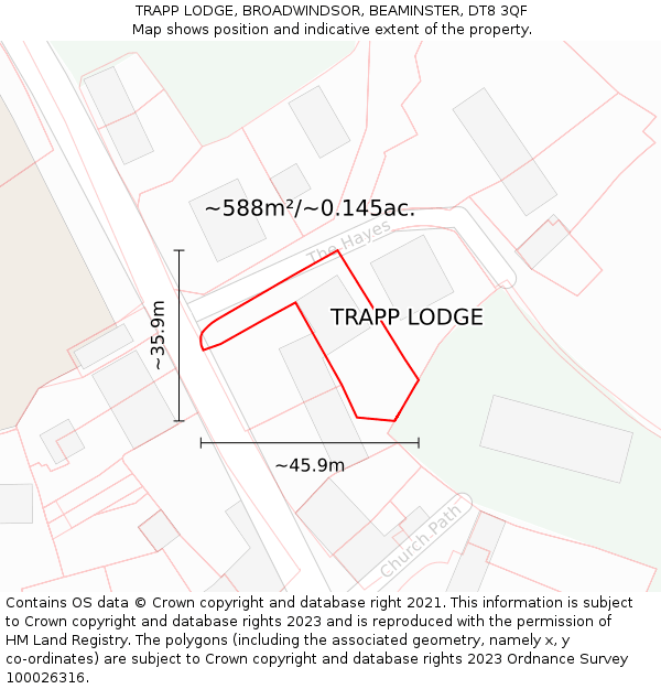 TRAPP LODGE, BROADWINDSOR, BEAMINSTER, DT8 3QF: Plot and title map