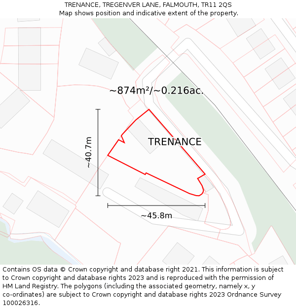 TRENANCE, TREGENVER LANE, FALMOUTH, TR11 2QS: Plot and title map