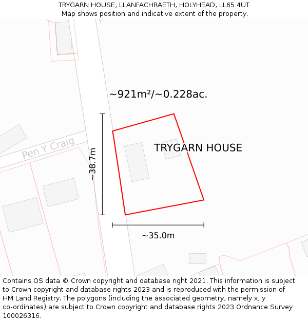 TRYGARN HOUSE, LLANFACHRAETH, HOLYHEAD, LL65 4UT: Plot and title map