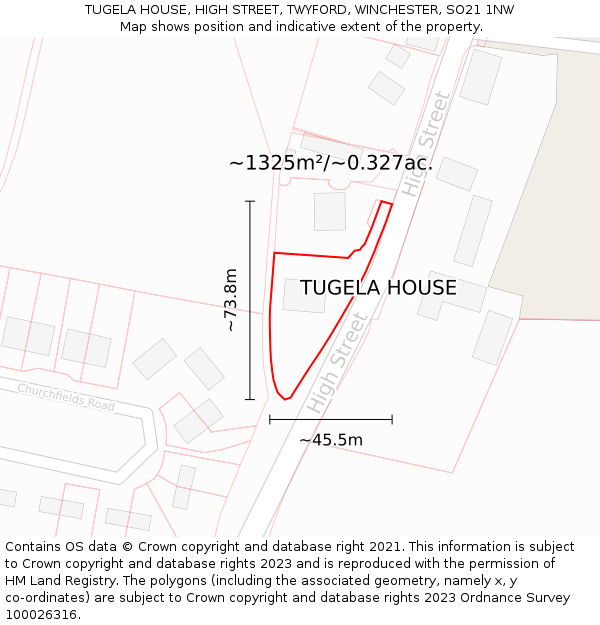 TUGELA HOUSE, HIGH STREET, TWYFORD, WINCHESTER, SO21 1NW: Plot and title map