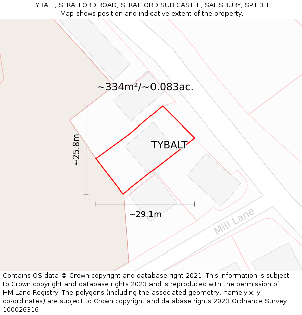 TYBALT, STRATFORD ROAD, STRATFORD SUB CASTLE, SALISBURY, SP1 3LL: Plot and title map
