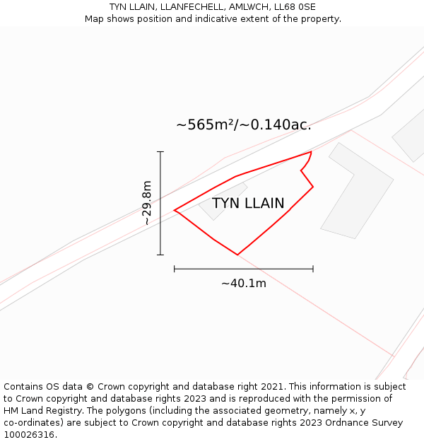 TYN LLAIN, LLANFECHELL, AMLWCH, LL68 0SE: Plot and title map