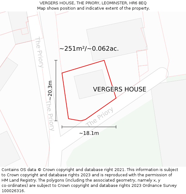 VERGERS HOUSE, THE PRIORY, LEOMINSTER, HR6 8EQ: Plot and title map
