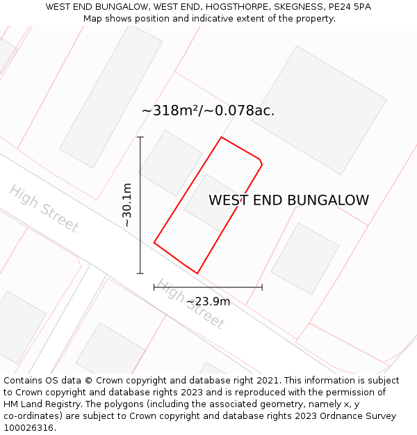 WEST END BUNGALOW, WEST END, HOGSTHORPE, SKEGNESS, PE24 5PA: Plot and title map