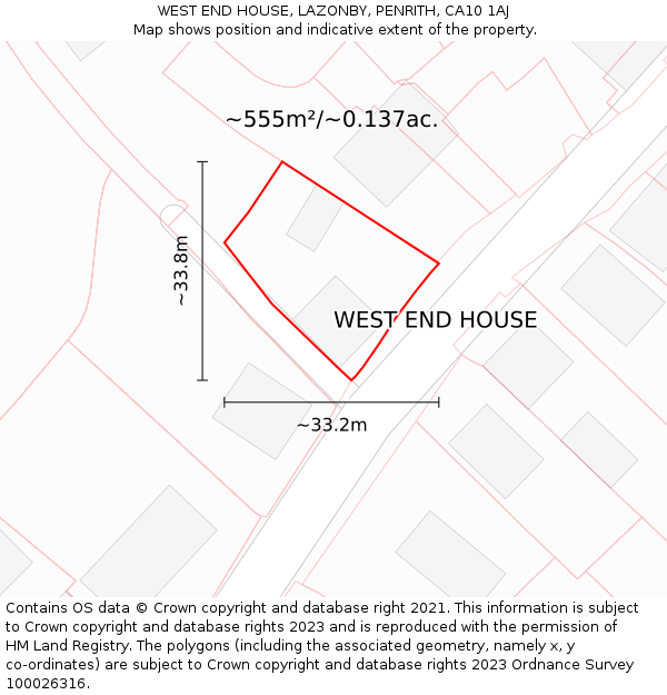 WEST END HOUSE, LAZONBY, PENRITH, CA10 1AJ: Plot and title map