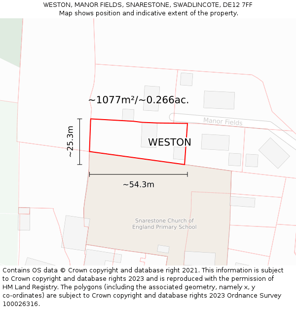 WESTON, MANOR FIELDS, SNARESTONE, SWADLINCOTE, DE12 7FF: Plot and title map